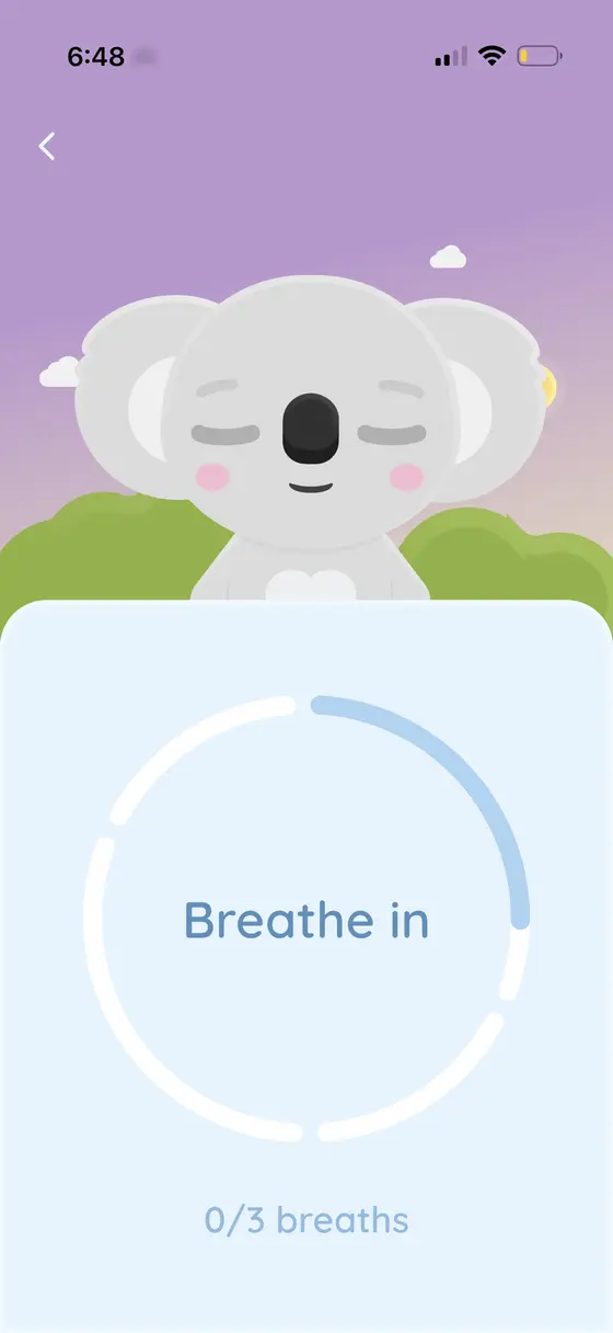 Kozy breathing exercise screen